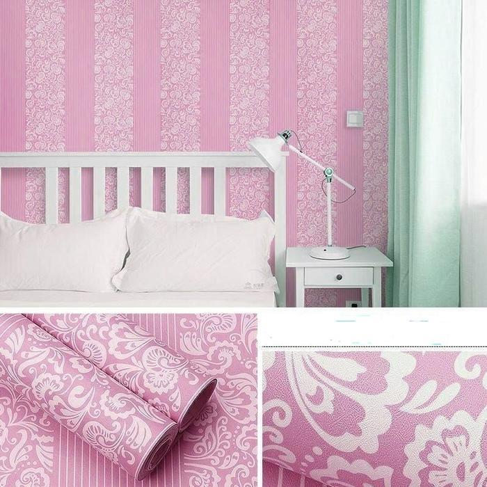 Wallpaper Stiker Dinding GH282-1 Motif Batik Salur Pink Ukuran 8-9 Meter Termurah