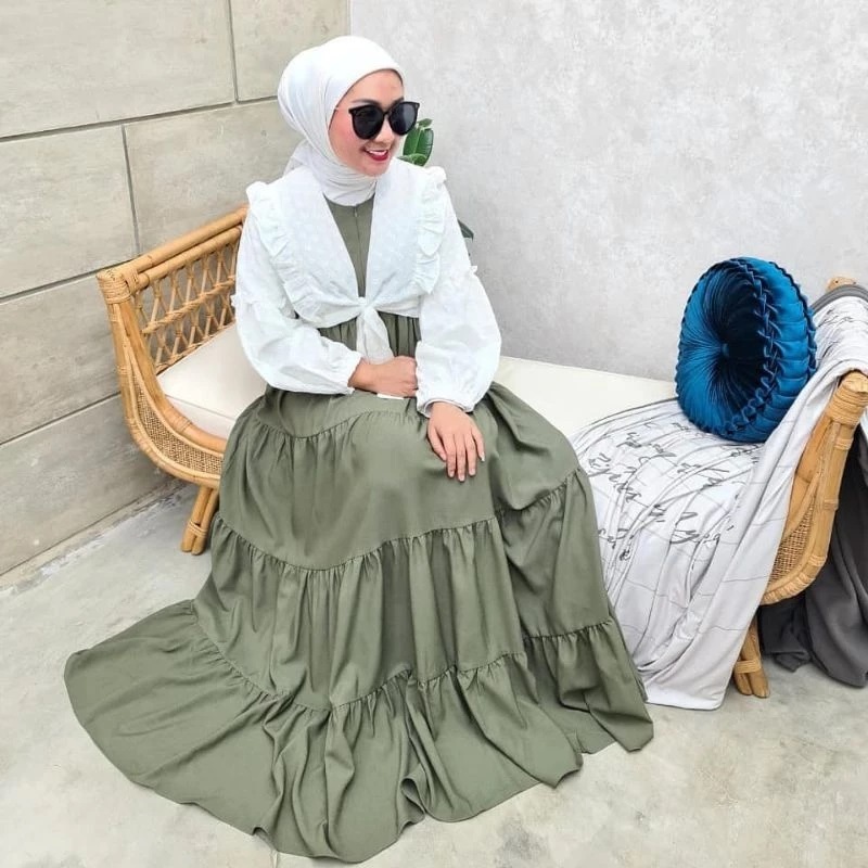 Long Dress 2in1 Shakila Crinkle | Gamis Remaja Inner Outer Rempel Jumbo Busui Kekinian 2025 COD