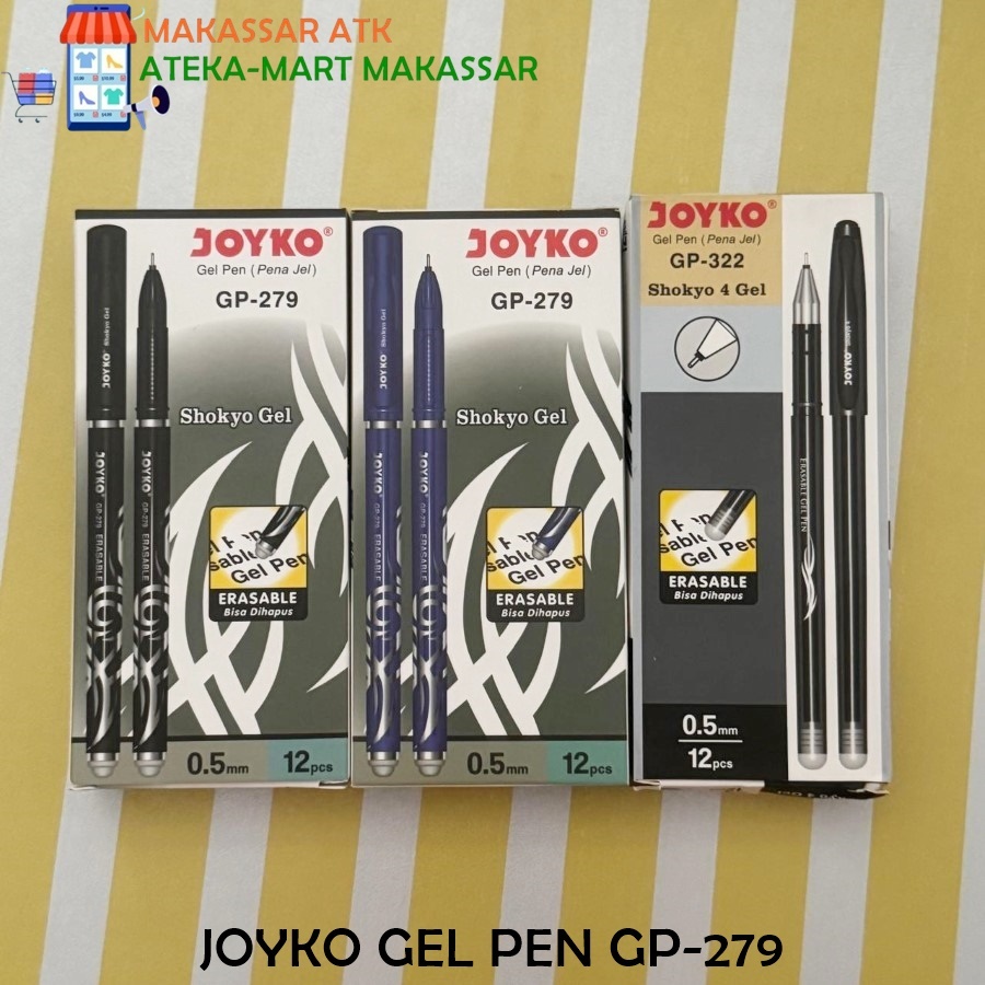 

[BOX/12PCS] JOYKO GEL PEN HAPUS GP-279 GP-322 ERASERABLE PENA HAPUS HITAM BIRU