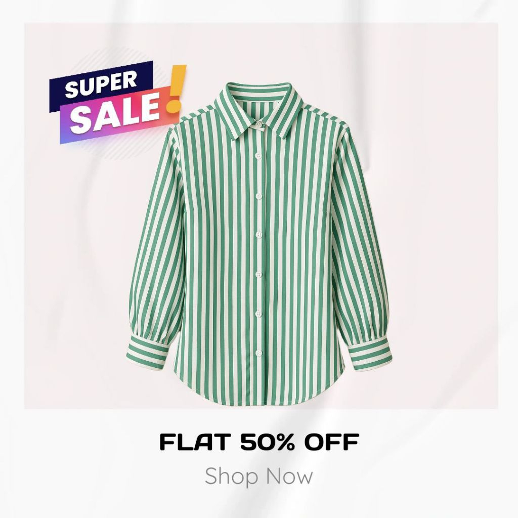 Kemeja Lengan Panjang Garis-Garis Wanita