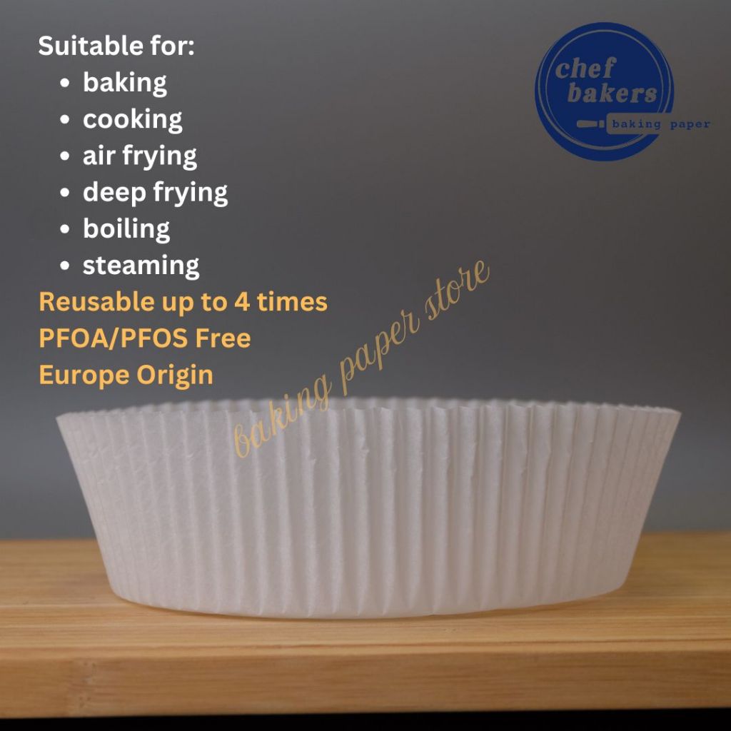 CBB | chef bakers Blue Logo Round Baking & Cooking Liner - Airfryer Paper - Steaming Paper - Non Sti