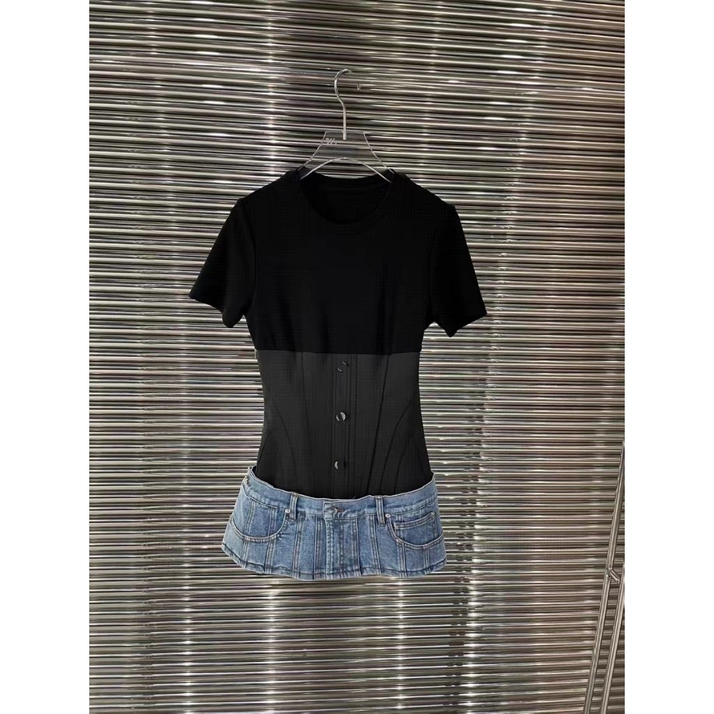 Baju dress mix denim vshopbrand Bangkok BKK Guangzhou premium mix denim PREMIUM PLATINUM MALL BKK Re