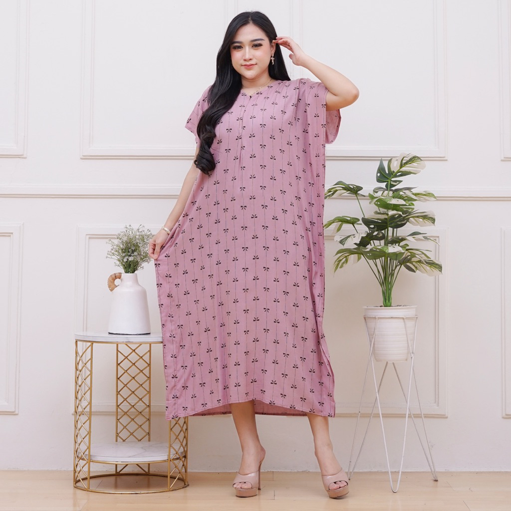 Daster jumbo kekinian motif pita model lowo | daster rayon kekinian motif couqette lengan pendek