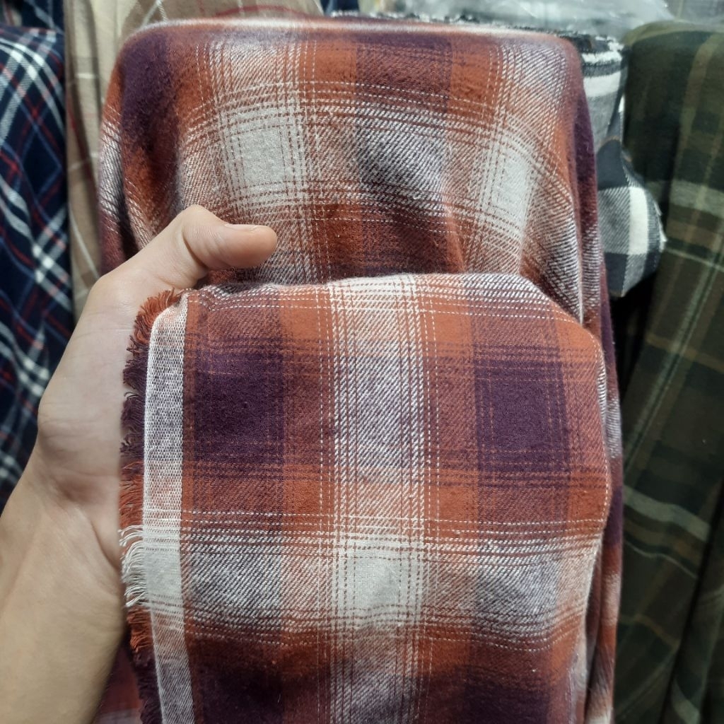 KAIN KATUN FLANNEL KOTAK | Harga/0,5m | kain katun flanel meteran | bahan kemeja flanel | kain katun