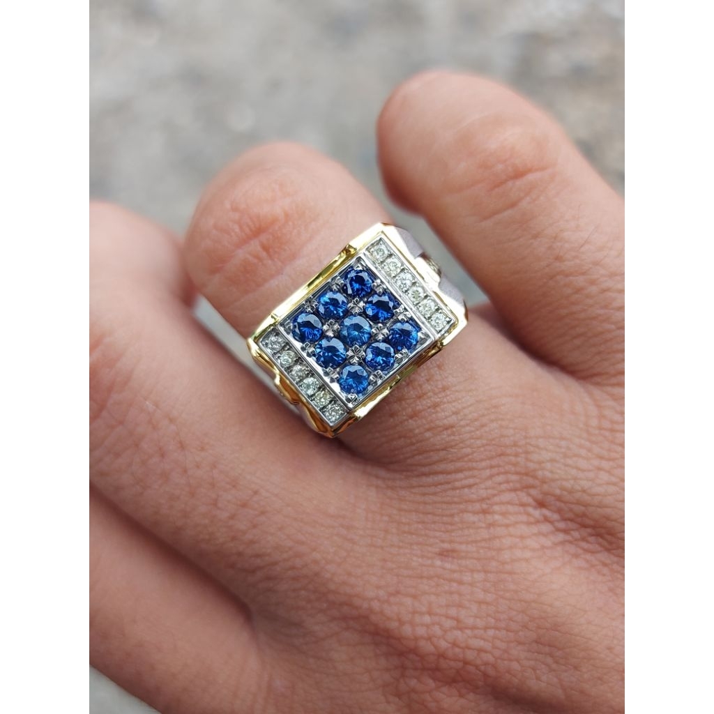 cincin pria blue safir dan berlian eropa