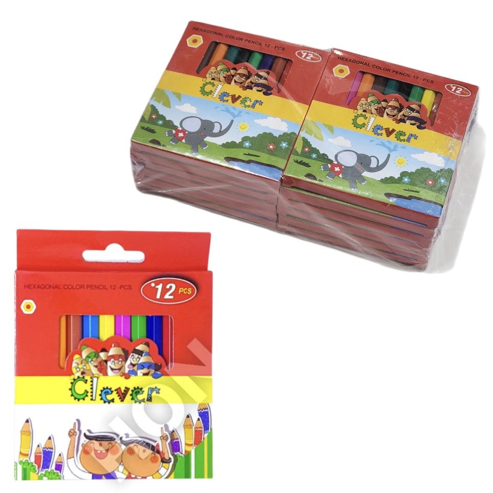 

KODE N8T 1 PAK 12 SET Pensil 12 Warna Clever Star Pendek 12w Short Hexagonal Colour Pencil