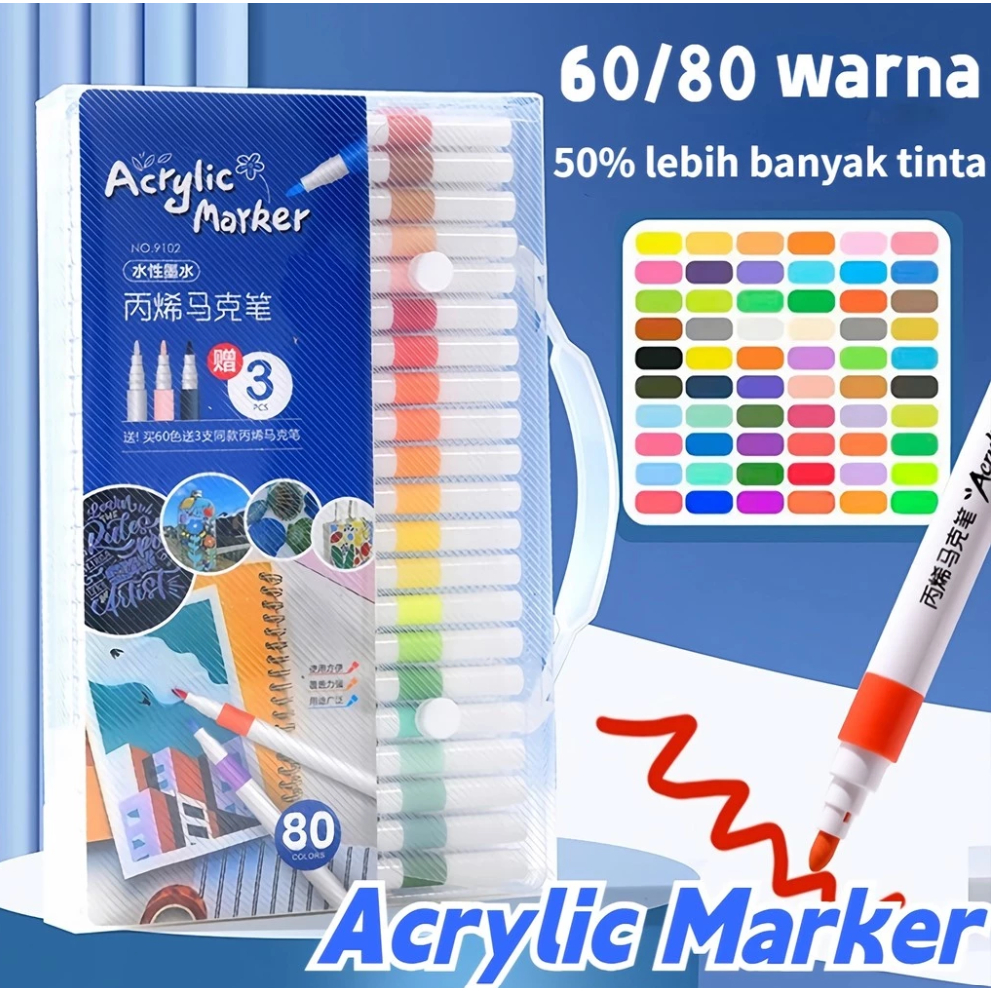 

Acrylic Marker Spidol Warna Warni 1 Set Isi 48/60/80 Warna / Spidol Akrilik Cepat Kering Tahan Air