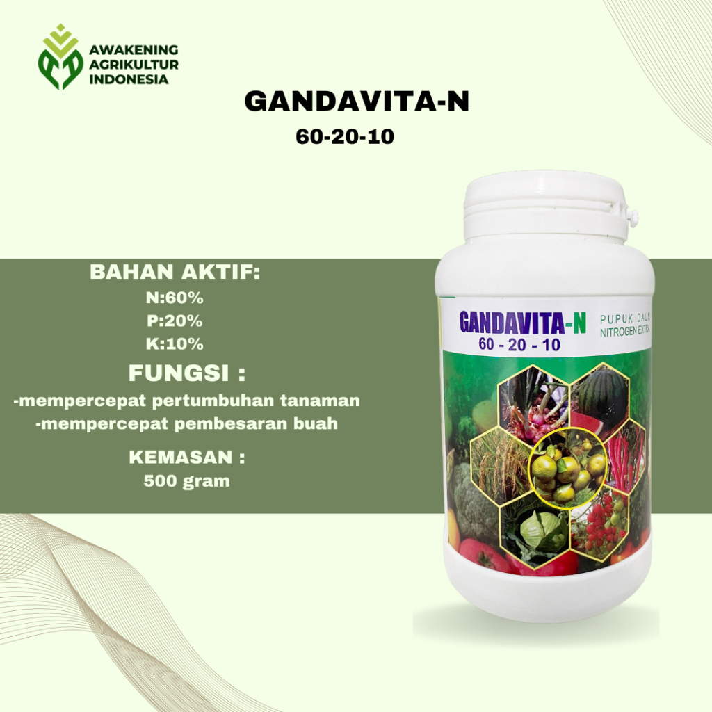 GANDAVITA-N 60-20-10 PUPUK DAUN NITROGEN EXTRA 500 GRAM