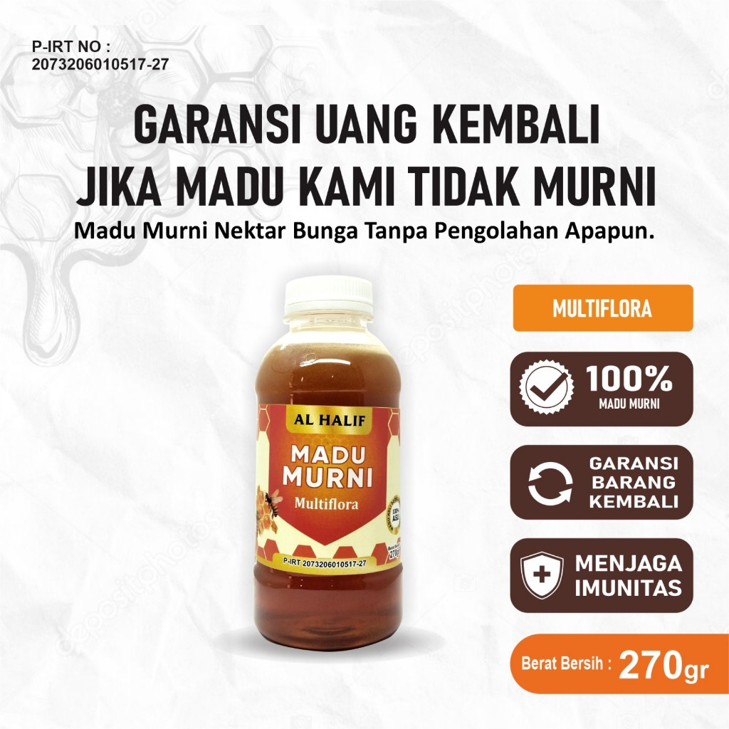 

madu asli 100% tanpa campuran/madu multiflora 270gr/madu al halif