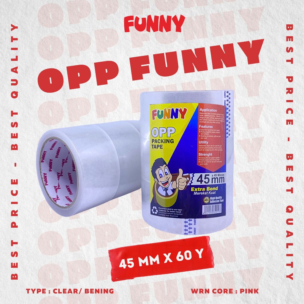 

Lakban OPP Coklat / Bening 60 YARD FUNNY Termurah Berkualitas