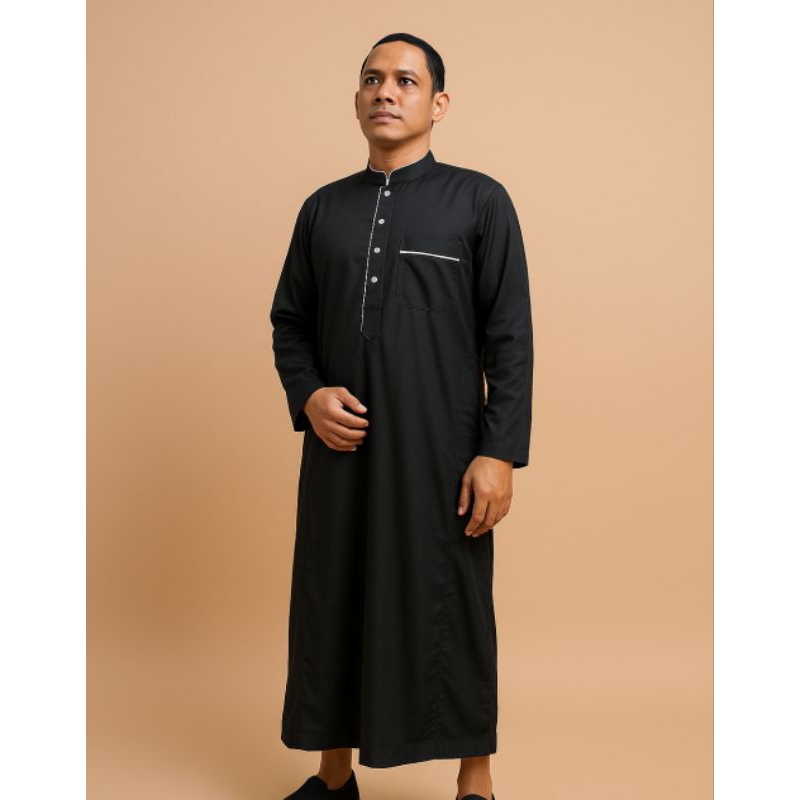 Jubah Dewasa Gamis Pria Hitam Bahan Toyobo Baju Koko dewasa Lengan Panjang