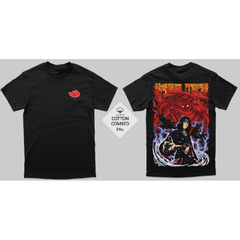 Baju Kaos Hitam Kombet 24s Motif Jepang Anime Naruto|Kaos Pria Distro Katun Lengan Pendek