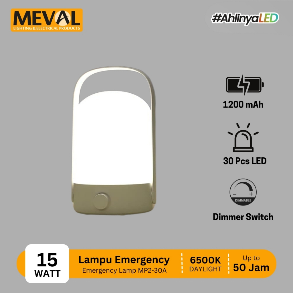 MEVAL Lampu Emergency 30 LED Daya Tahan 50 Jam | Dimmable & Portabel MP2-30A