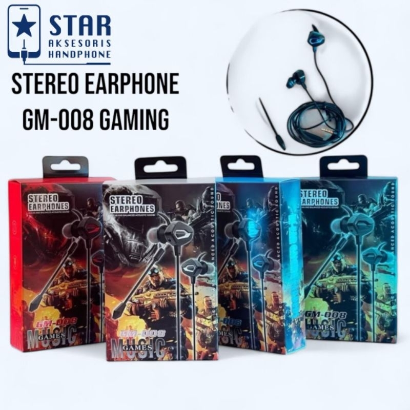 Stereo Earphone Gaming GM-008 plus mic Haedset Gaming Handsfree gaming GM-008