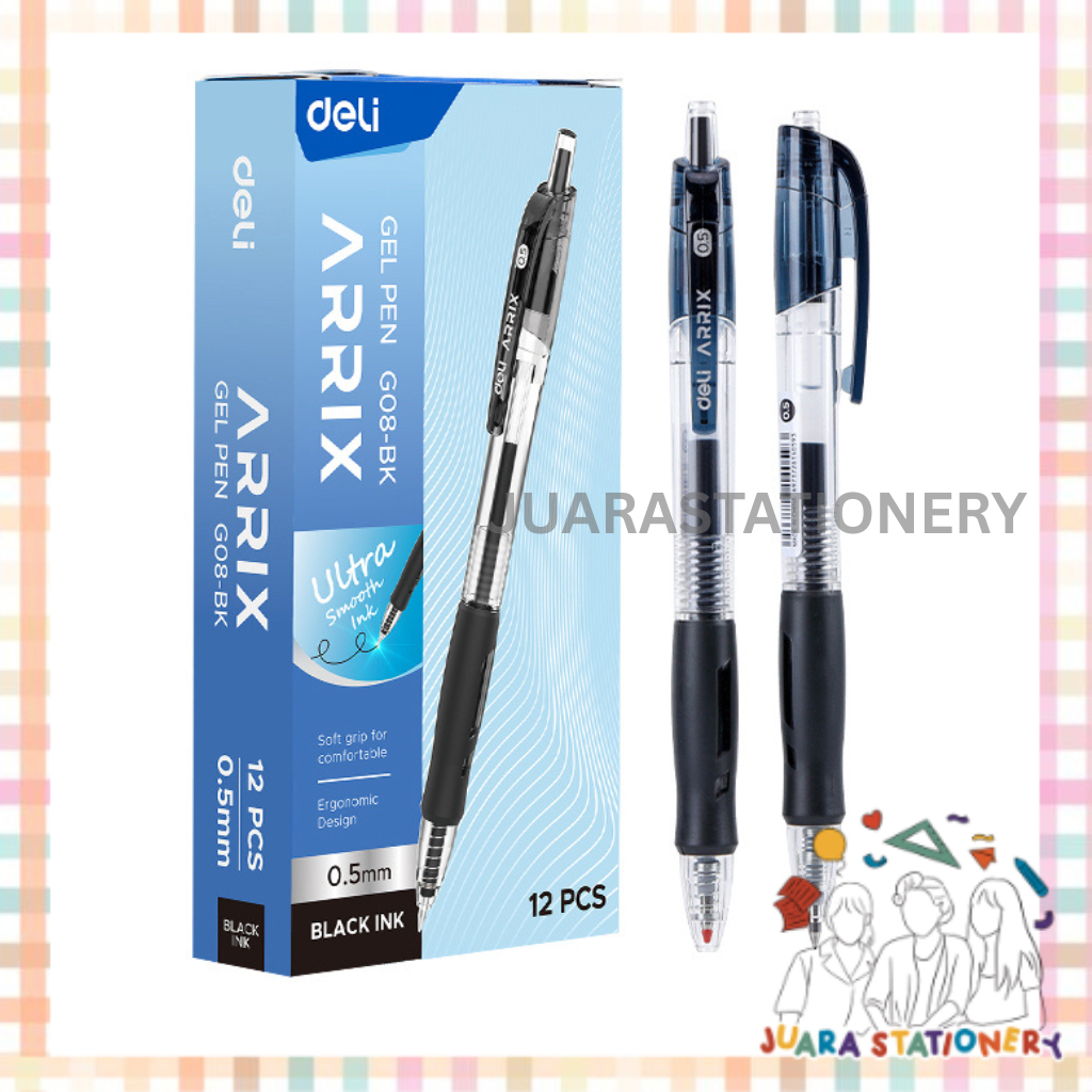 

(1276) JUARASTATIONERY Pulpen Gel Deli EG08-BK 0.5 mm / Pulpen Gel Bolpoin Gel