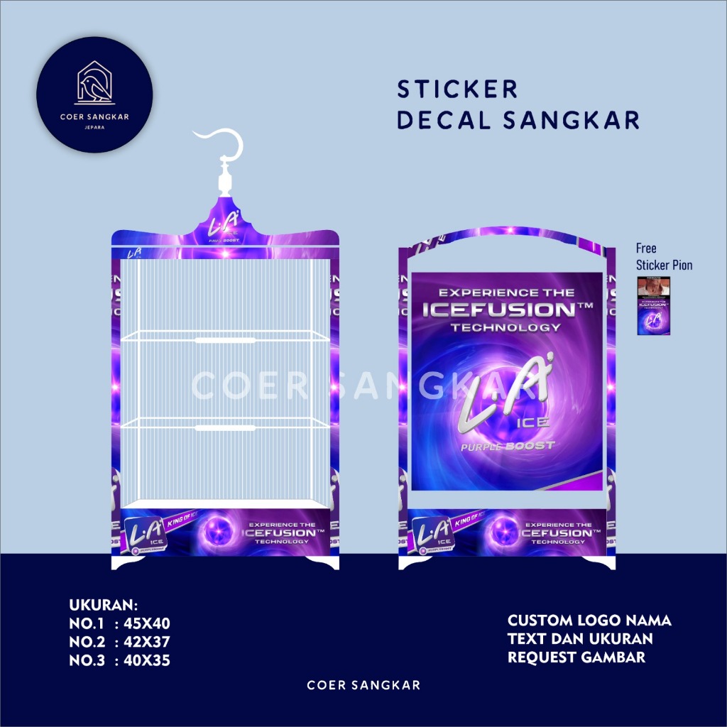 COER STICKER DECAL SANGKAR MOTIF LA ICE FUSION PURPLE BOOST (HANYA STIKER DECAL SAJA)