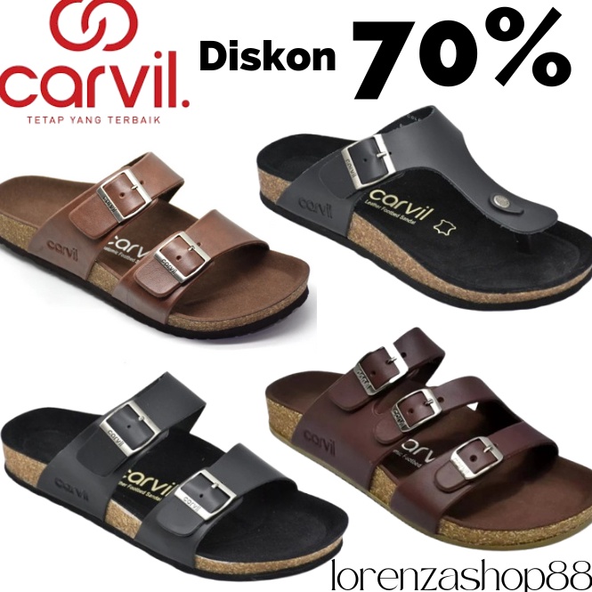 KODE J16X DISKON LEBARAN 8RB  Carvil Sandal Kulit Pria Coklat Terbaru 225 Kualitas Premium Original 