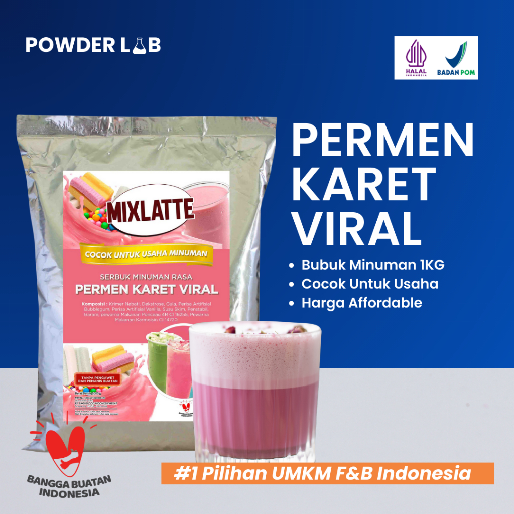 

Bubuk Minuman Mixlatte Rasa Permen Karet Pink Viral 1 KG | Powder Drink Premium