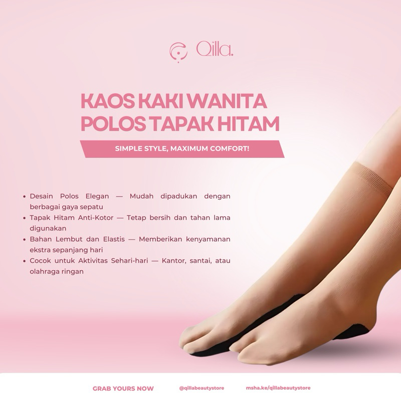 Kaos Kaki Wanita Polos Tapak Hitam - Woman Socks