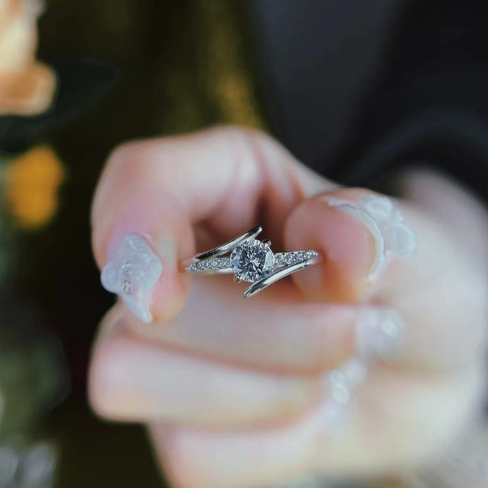 ShinyShiny-Cincin pasangan mewah dengan desain moissanite, terbuat dari perak murni, sepasang cincin