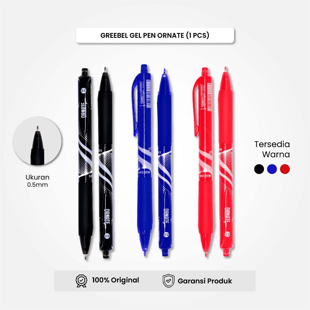 

GREEBEL Gel Pen Pulpen Pena GP-505 Ornate 0.5 Isi (6PCS/SET) Warna Hitam / Pulpen Gel Murah Grosir