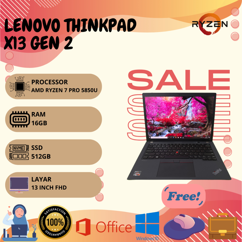 Lenovo Thinkpad X13 Gen 2 AMD Ryzen 7 PRO 5850U 13 inch FHD Win 10 Bergaransi