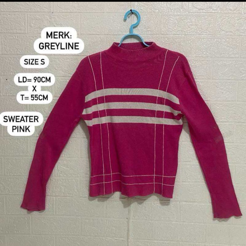 PRELOVED GREYLINE SWEATER PINK (Size S) (LD=90cm x T=55cm)