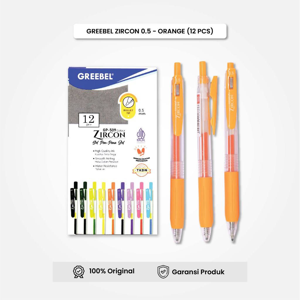 

GREEBEL Gel Pen Pulpen Pena Zircon GP-509 0.5 Orange (12PCS/SET) / Pulpen Gel Murah Grosir