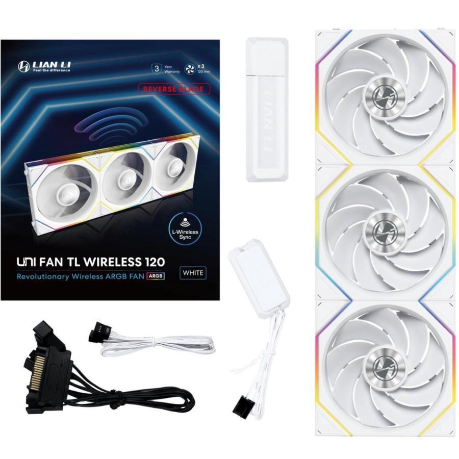 LIAN LI UNI FAN TL WIRELESS REVERSE 120 WHITE TRIPLE FAN PACK 120MM FAN CASE