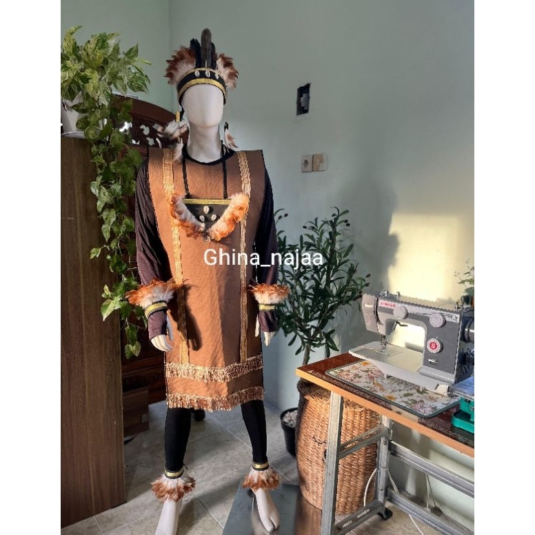 KODE V89F Kostum DayakPapua Modern DEWASA Kostum KarnavalTari Tanpa Manset  Legging