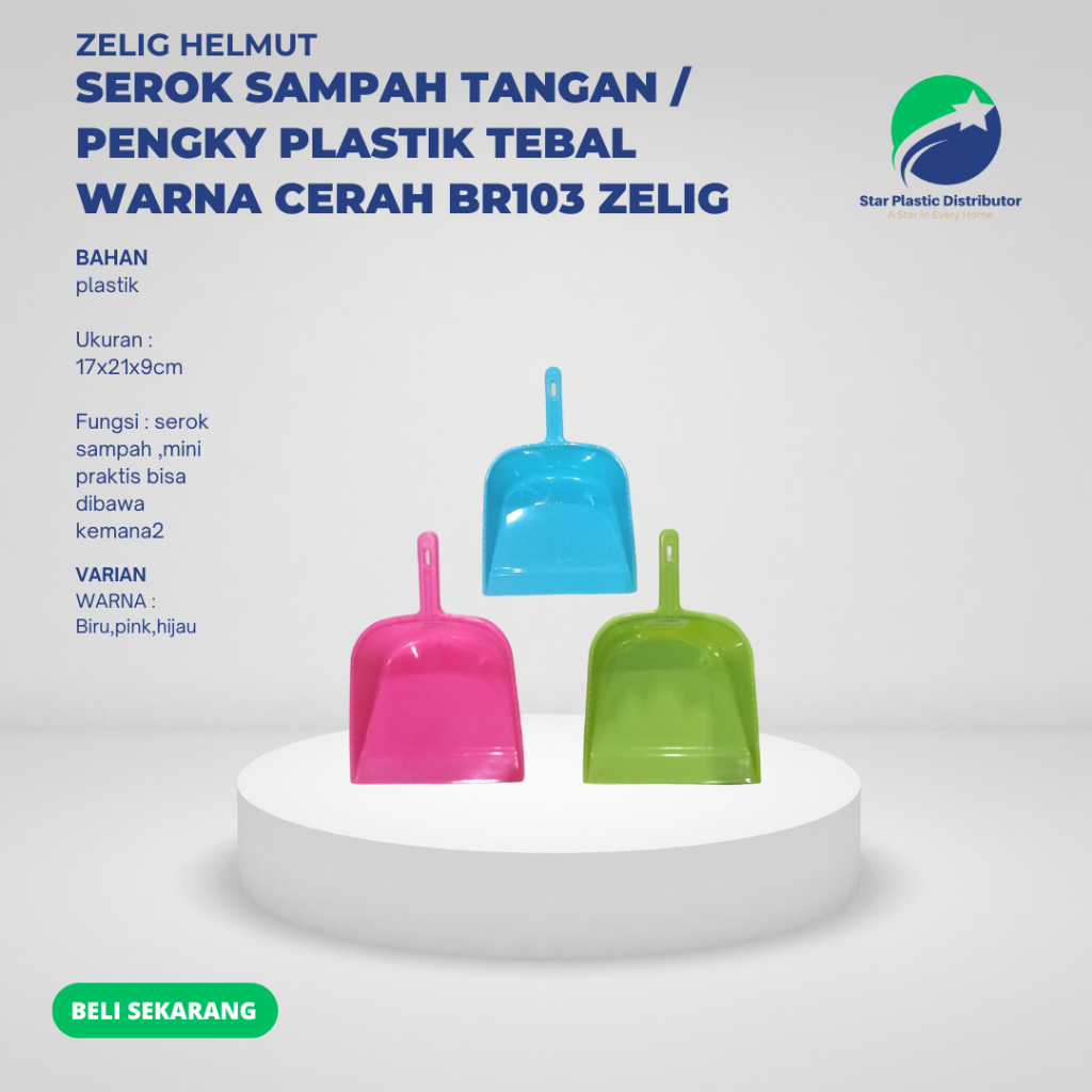 Serok Sampah Tangan / Pengki Plastik Tebal Warna Cerah BR103 Zlg
