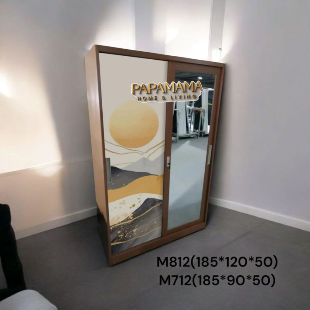 Lemari Baju Plat Besi Sliding 2 Pintu - Lemari Pakaian Minimalis - Lemari Pakaian uk.120cm - Medan
