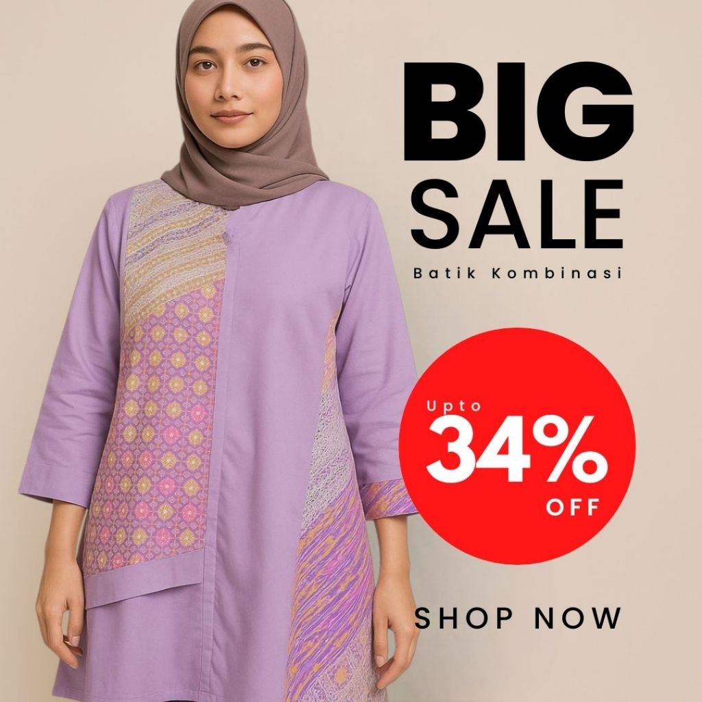 Baju Batik Wanita | Tunik Batik Kombinasi Rompi | Tunik Batik Kombinasi Model A Line | Blus Batik Ko