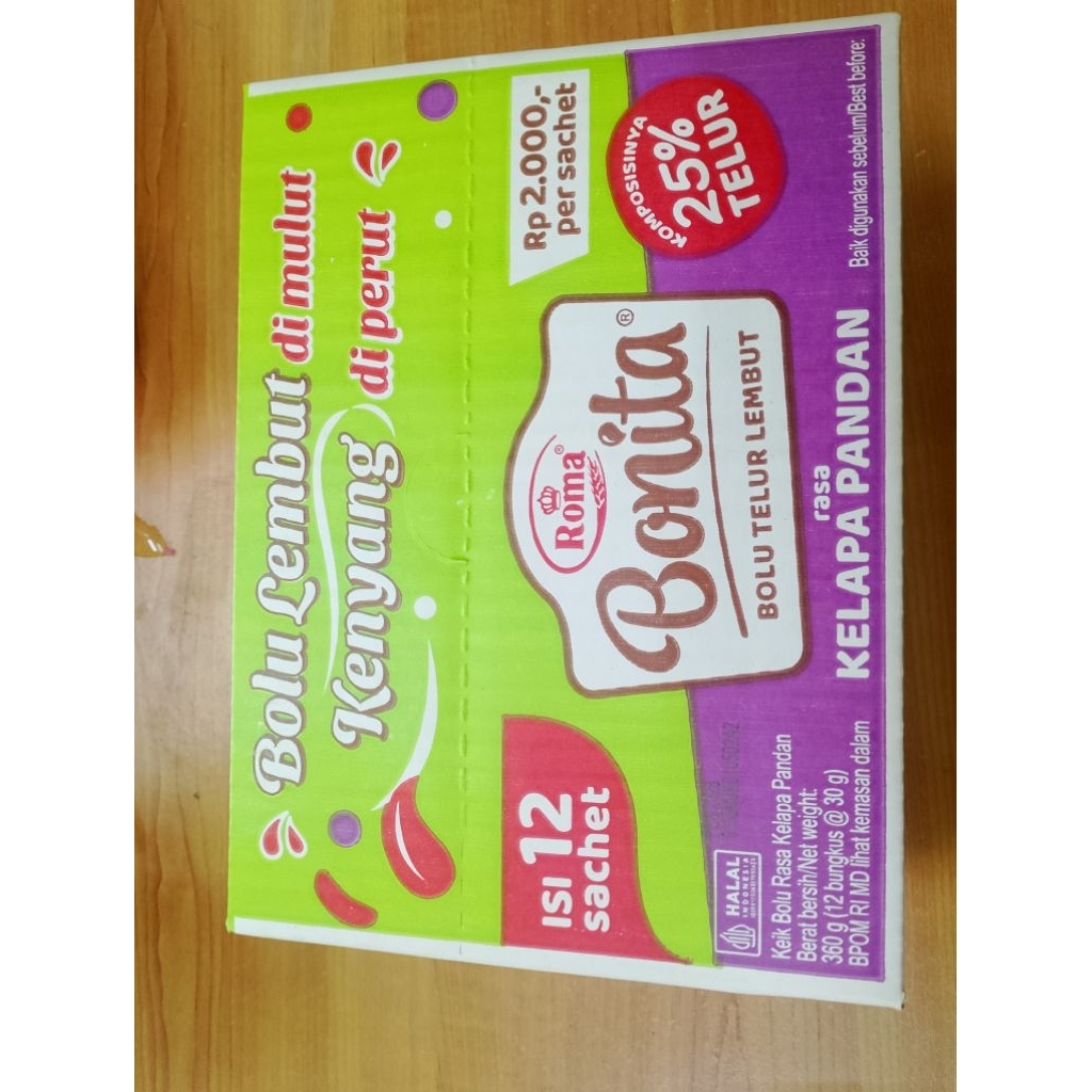 

Bolu lembut roma Bonita isi 12 sachet