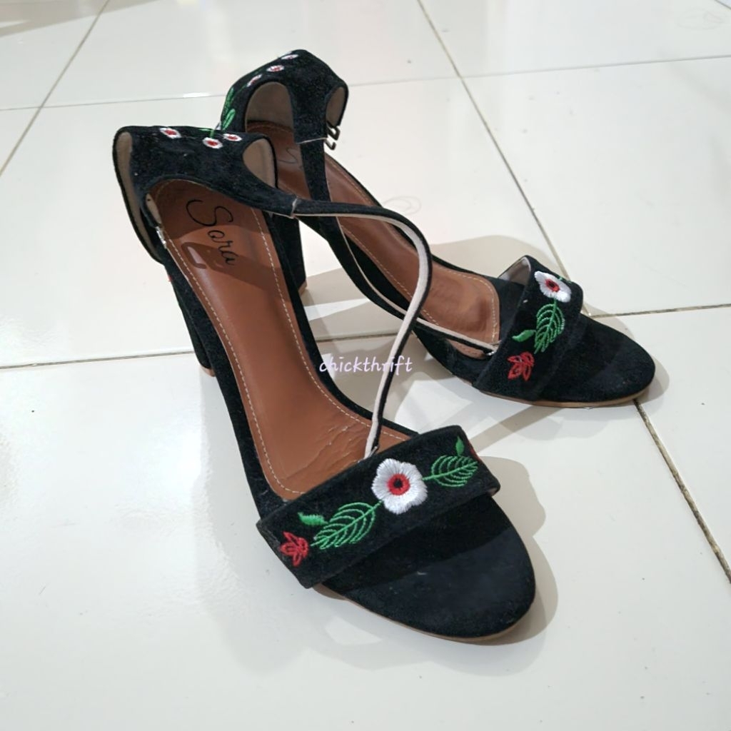 PRELOVED ROSIEA FLOWERY ANKLE STRAP HEELS