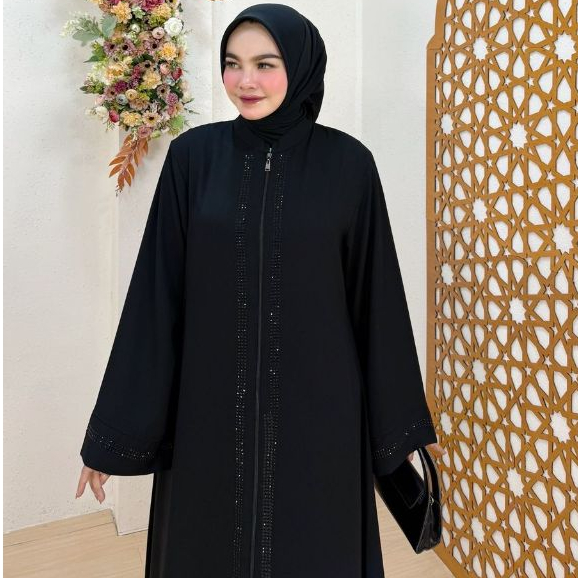 MECCA ABAYA BY SI.NE.SA - GAMIS ARAB DUBAI MODEL MOTTE HITAM MEWAH SEDERHANA SIMPLE ELEGAN BIG SIZE
