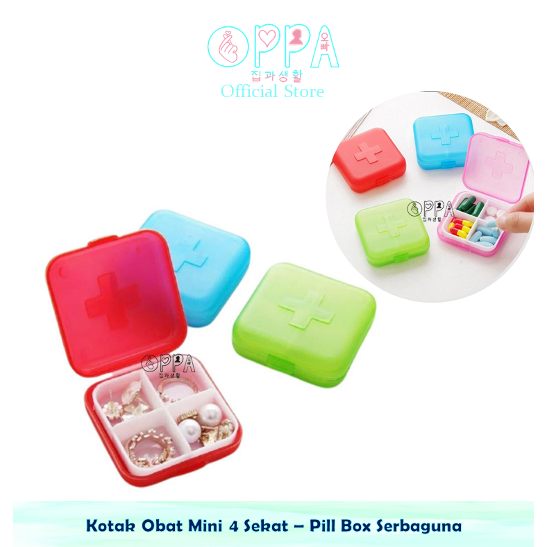 OPPA - Kotak Obat Mini 4 Sekat – Pill Box Serbaguna Travel / Tempat Obat Harian