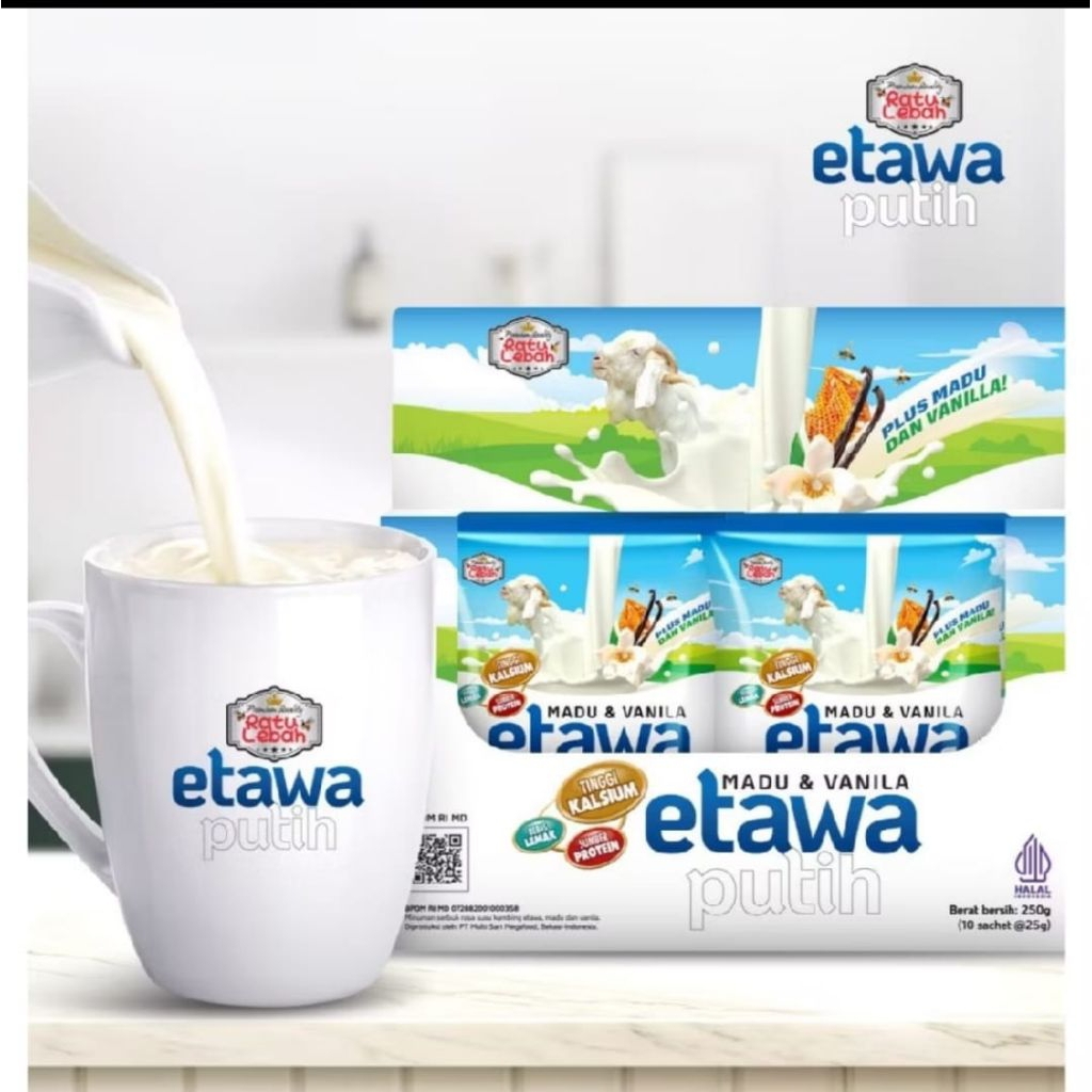 

Susu kambing etawa bubuk Ratu lebah | Susu etawa putih madu vanila 10 sachet