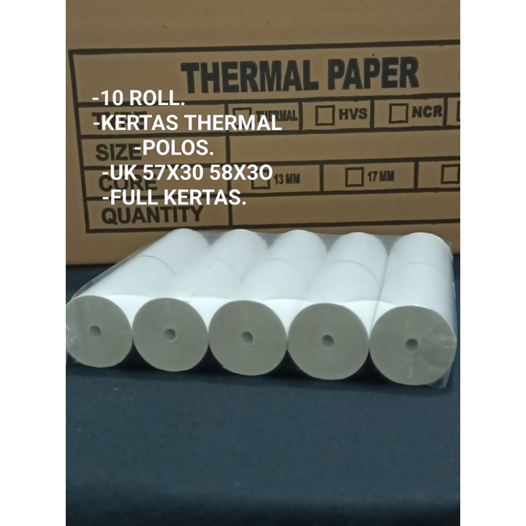 

KERTAS THERMAL 58 POLOS ( 10 ROLL ) UKURAN 57X30 58X30