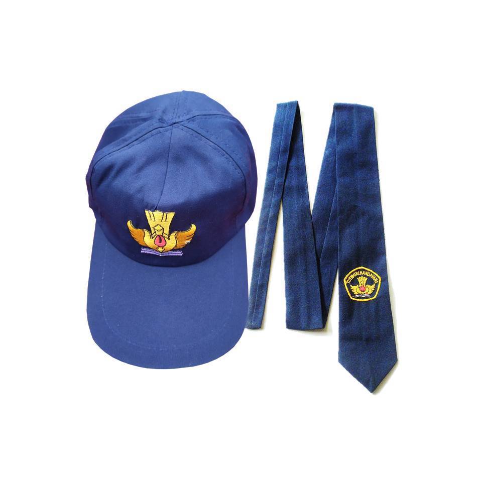 Atribut Sekolah SMP topi sekolah biru bordir dan dasi//topi smp biru dan dasi smp perempuan//topi sm