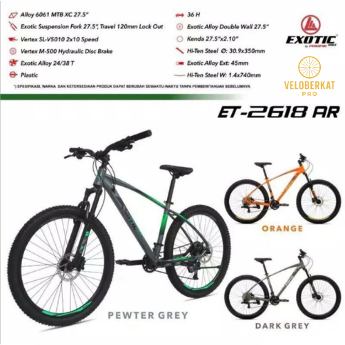 SEPEDA GUNUNG MTB UK 27,5 EXOTIC 2618 AR ALLOY HIDROLIK 10 SPEED FORKLOCK SUSPENSION MURAH
