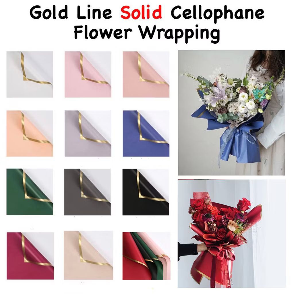 

5 Lembar Kertas Buket List Gold Tebal Flower Wrapping Solid Gold Line - LGS