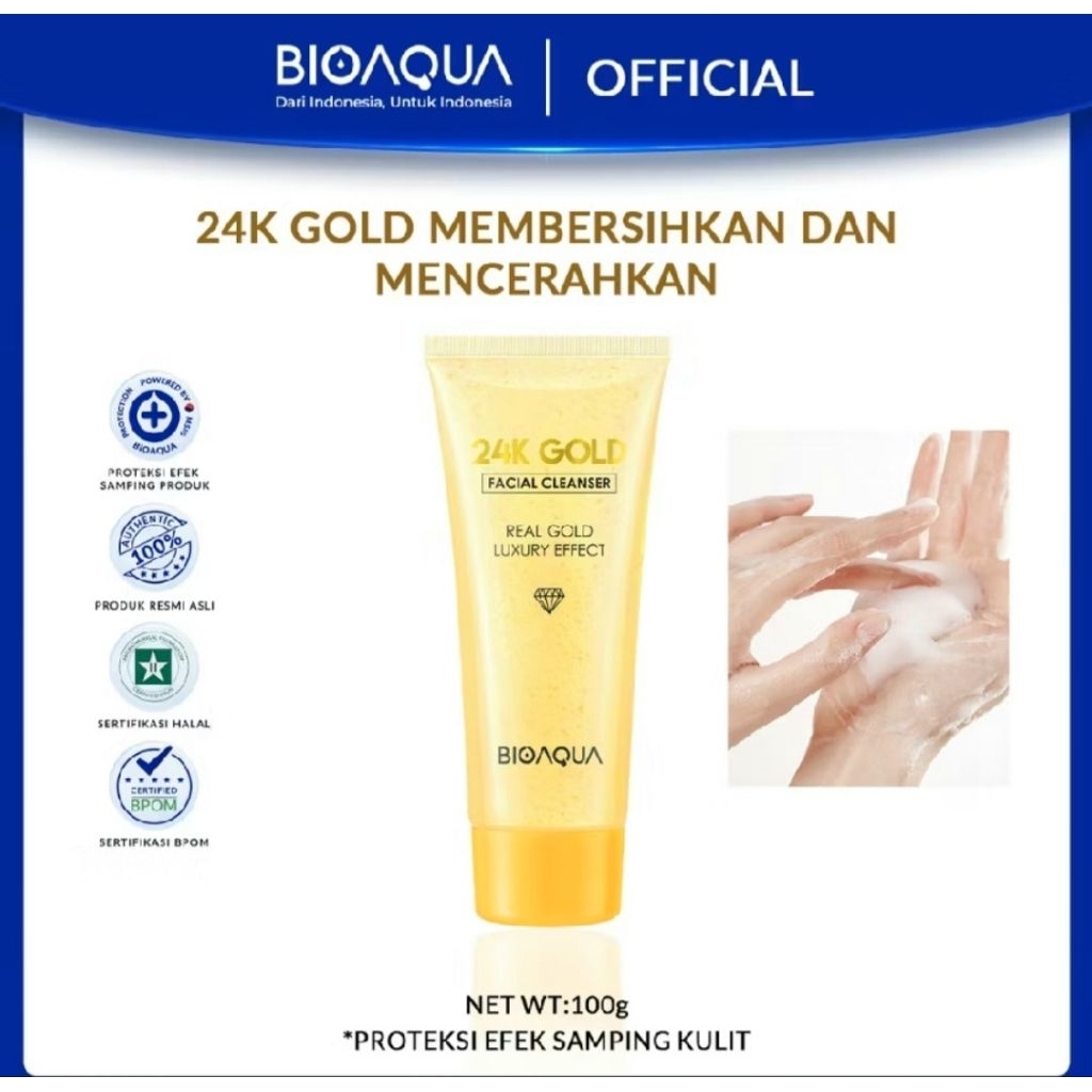 BIOAQUA 24K Gold FacialCleanser 100ml Low pH | Face Wash Bioaqua |Jamin Original BerBPOM ..