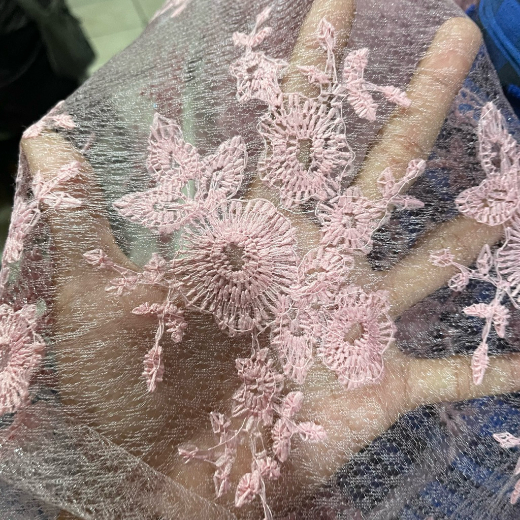 kain organza bordir motif bunga premium - kain organza korea bordir - kain organza kaca bordir prada