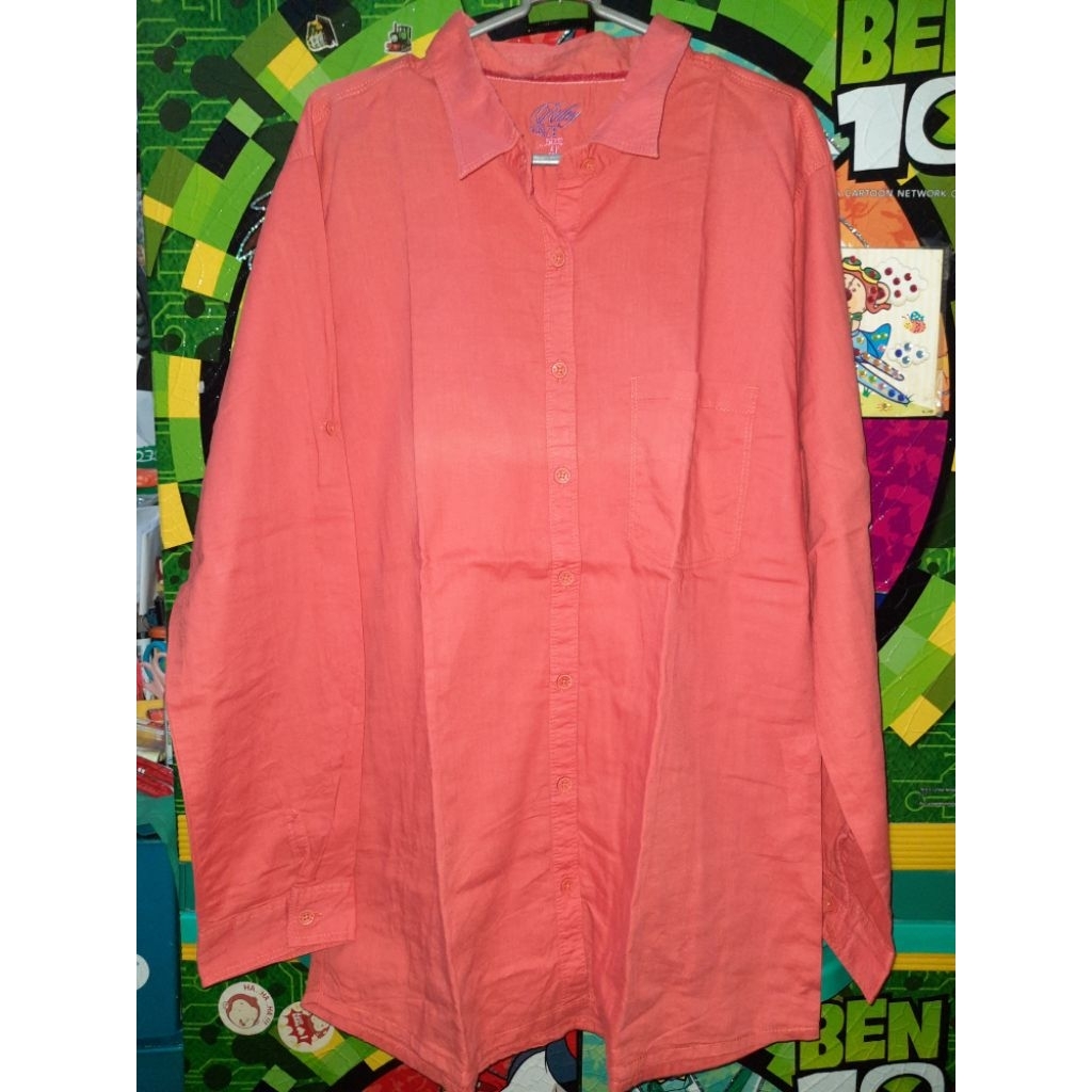 KEMEJA WANITA ATASAN BAJU PEREMPUAN LENGAN PANJANG PINK FUCHSIA