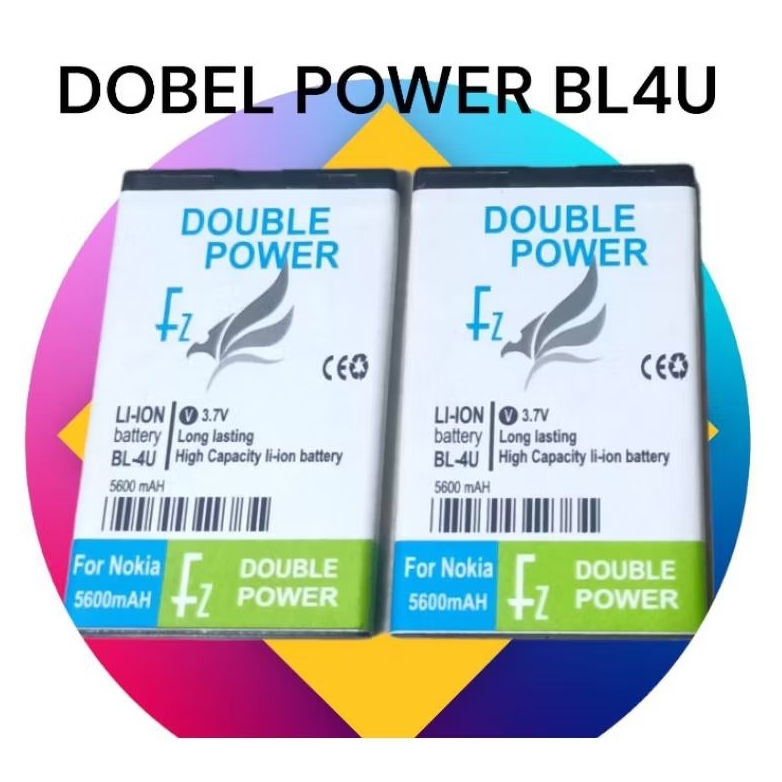 BATERAI DOUBLE POWER NOKIA BL 4U BUAT HP JADUL ASLI DOBEL POWER BATRREY KAPASITAS 5600 MAH BATTERY B