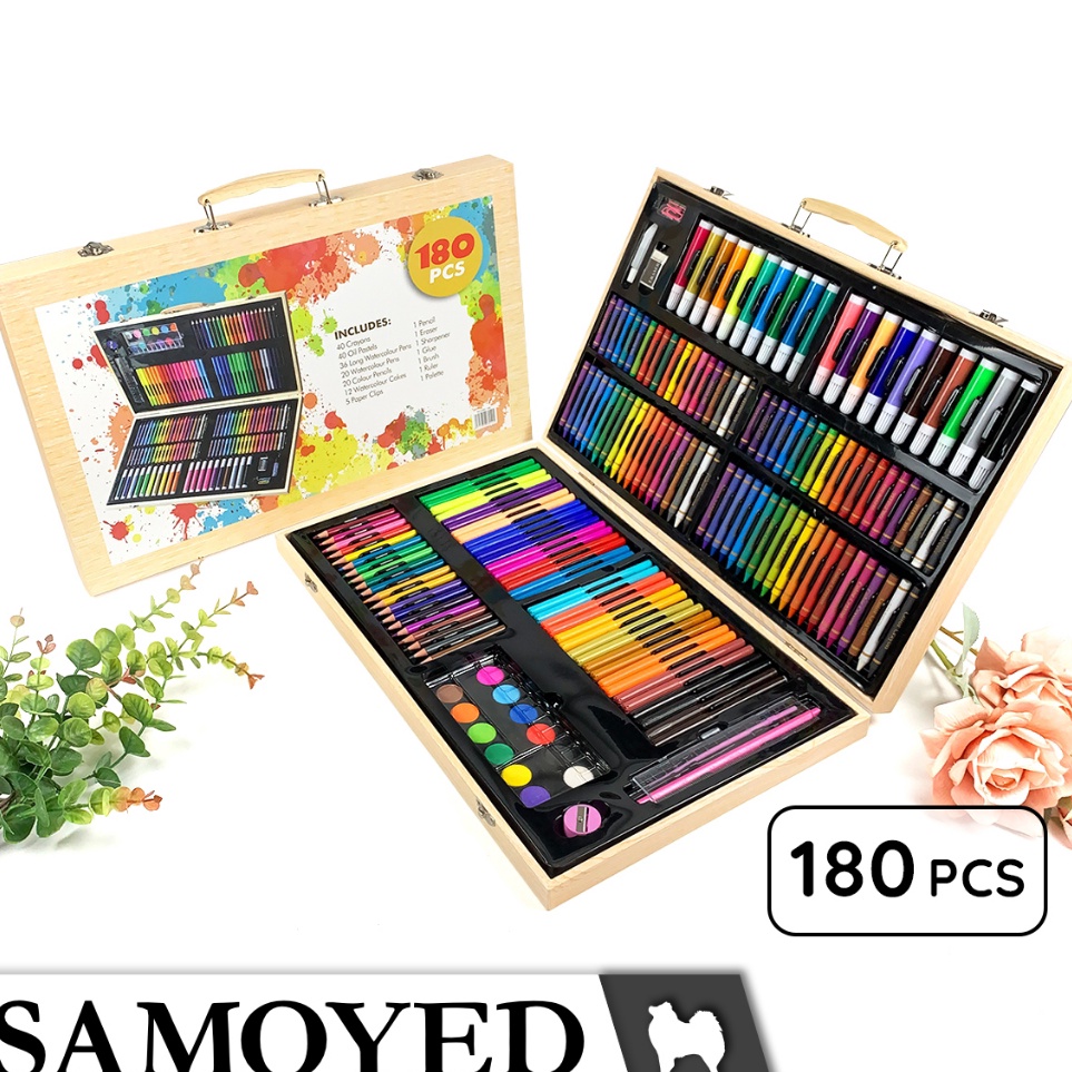

KODE U74K Peralatan Gambar Warna Lukis Krayon Spidol Pensil Warna Cat Air Padat Cake Blocks Solid Kotak Koper Kayu Inspiration Art Set Samoyed INSS18