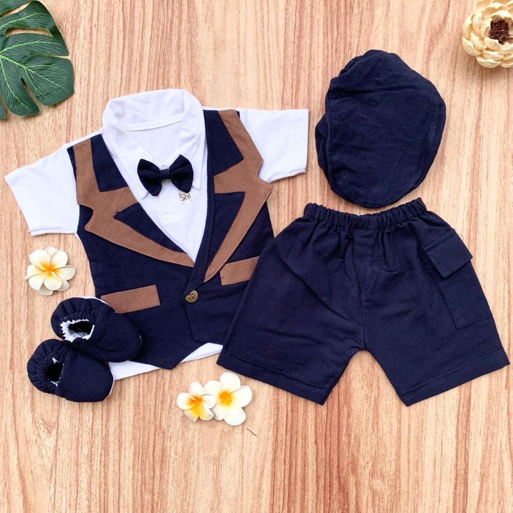 THEOBABY BAJU SETELAN ROMPI 0-6 BULAN BAYI LAKI-LAKI COWOK PERGI PESTA/ACARA FORMAL KEREN -MAX