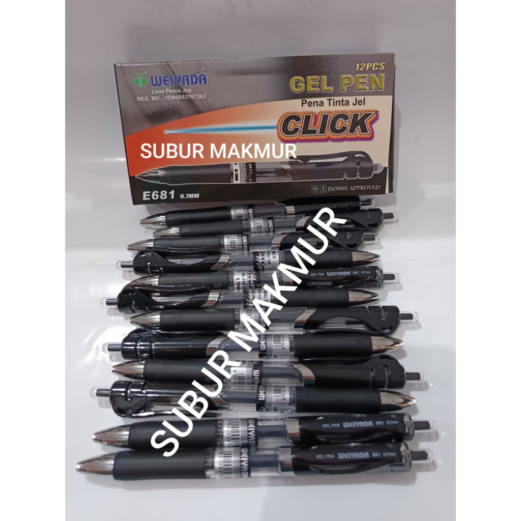 

(12pcs) Bolpoint WEIYADA Gel Pen Click Hitam