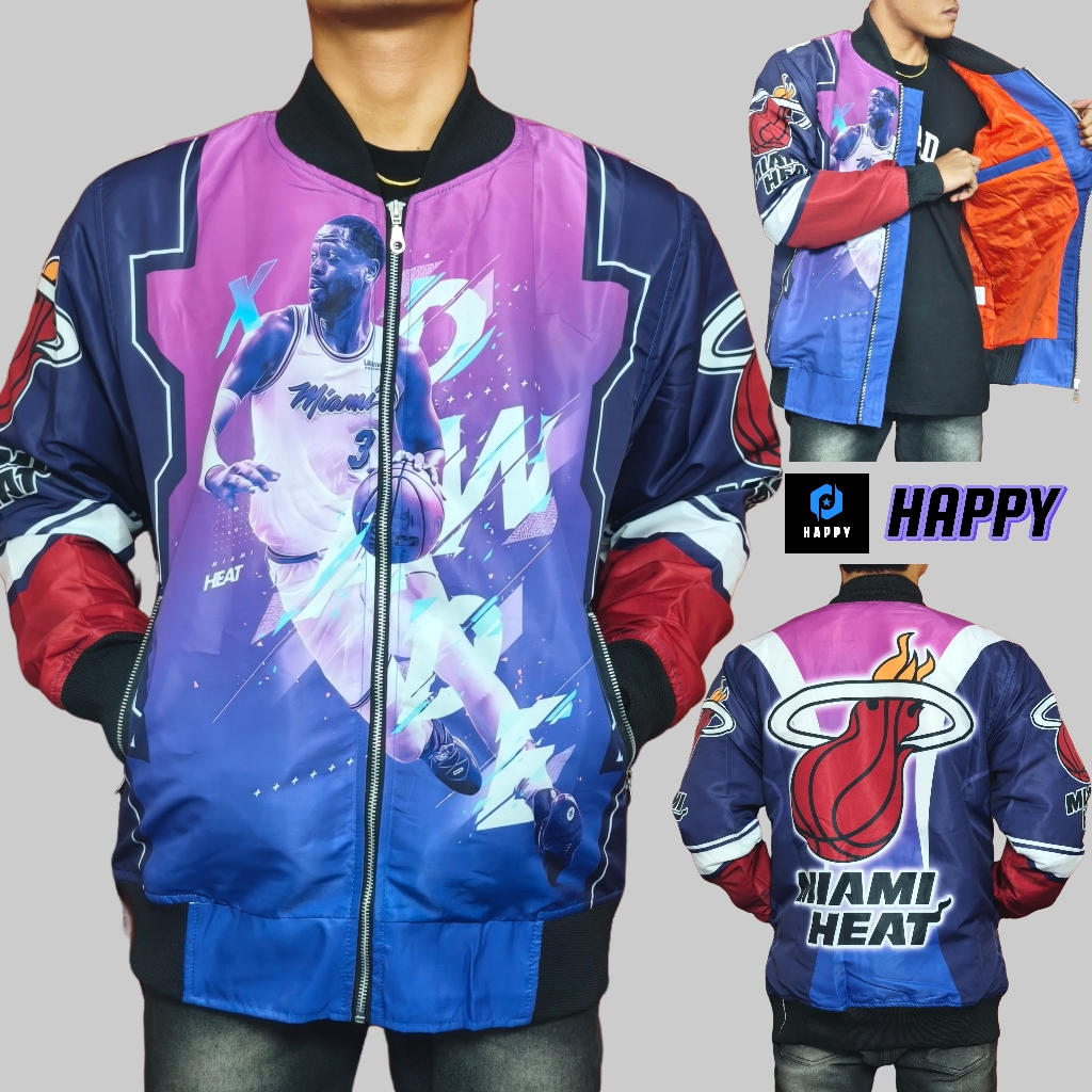HAPPY Jaket Varsity Basketball Full Print Zipper Miami Heat
